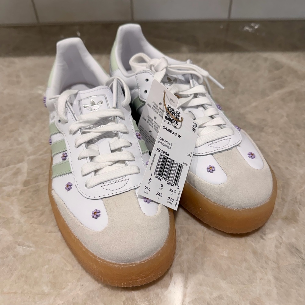 adidas Samba W White with Light Green & Gum Sole